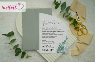 Eukaliptusz esküvői meghívó borítékkal