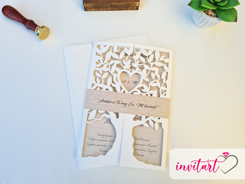 Szerelemfa esküvői meghívó borítékkal