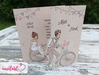 Biciklis esküvői meghívó borítékkal
