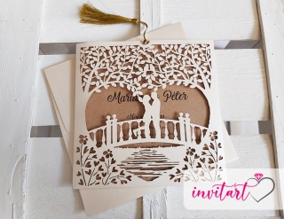 Szerelmesek hídja lézervágott esküvői meghívó borítékkal